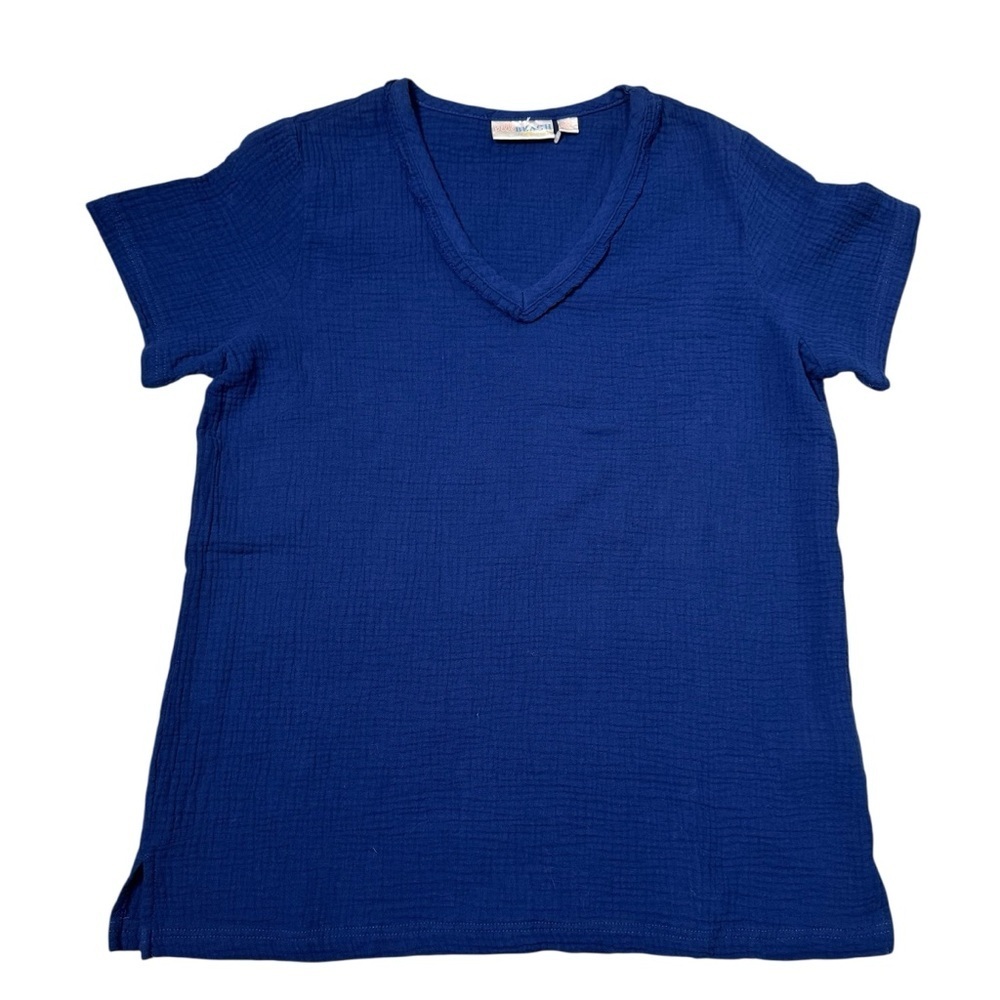 New Belle Beach by Kim Gravel Gauze V-Neck Nautical Navy Cotton Top Size XS - Picture 6 of 10